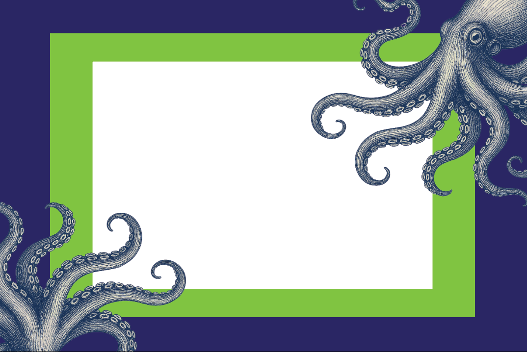 Design with octopus tentacles on a blue and green border