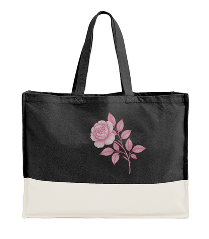 100% organic cotton canvas bag black fabric with a pink peony for an eco-friendly choice
