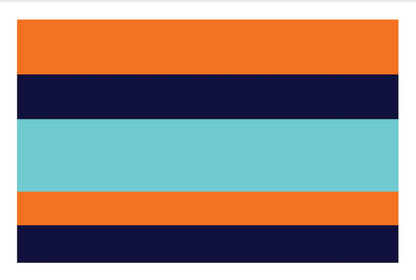 Colorful striped pattern with orange, blue, and navy bars on a white background