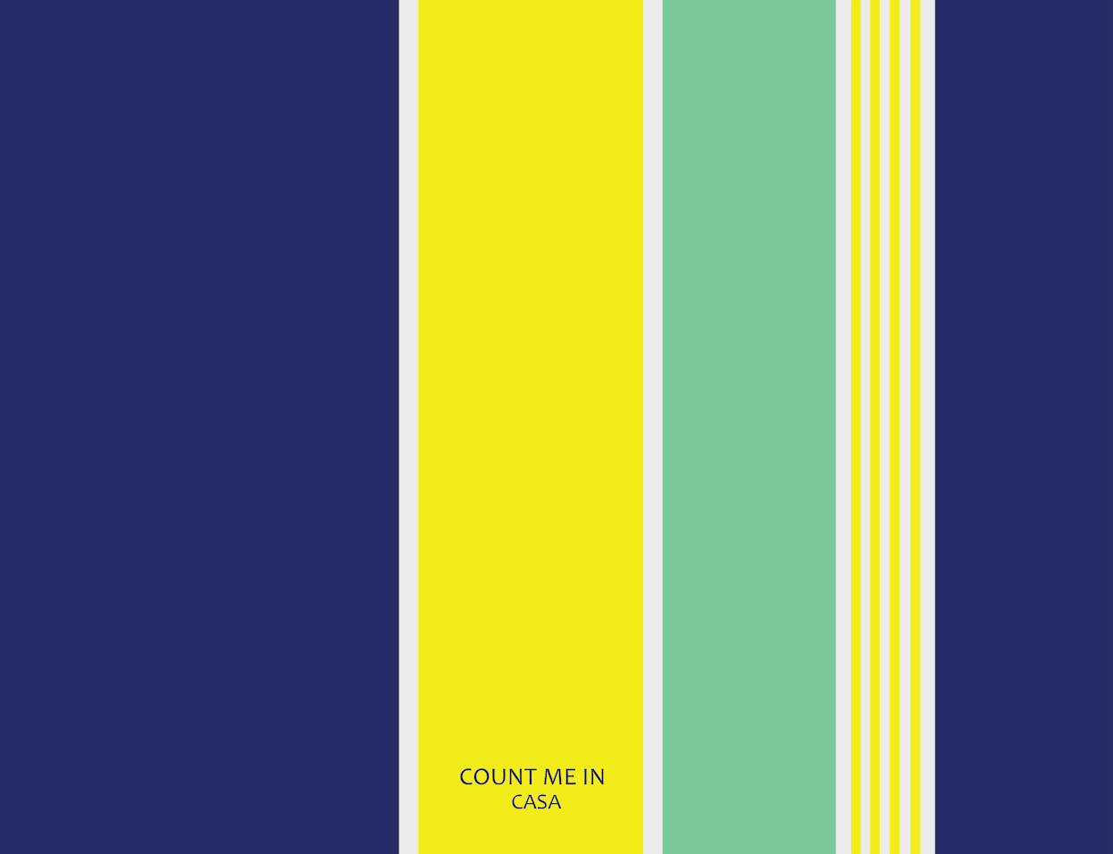 Color swatch with vertical stripes in blue, yellow, and green with 'COUNT ME IN CASA' text.