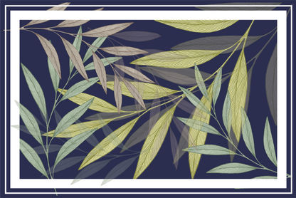 Navy blue background with green and beige exclusive design, leaf pattern