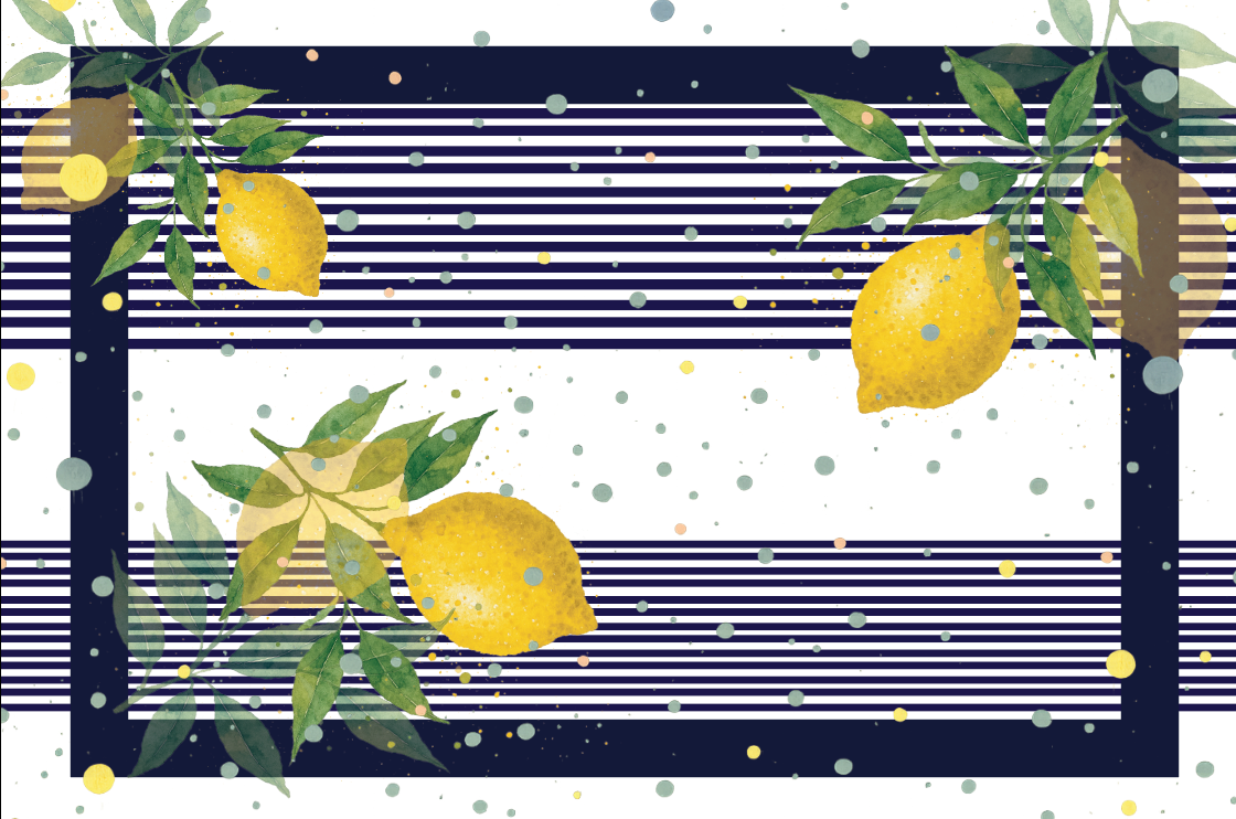 Decorative mat with lemons and stripes illustration.