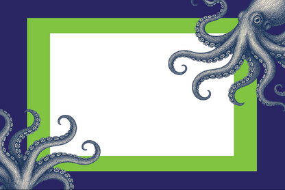 Design with octopus tentacles on a blue and green border