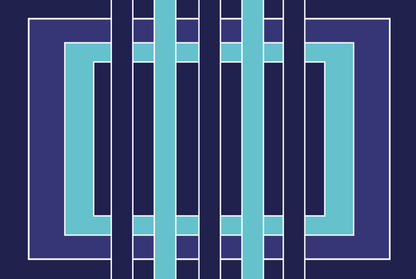 Geometric pattern with blue and teal shapes on a dark blue background